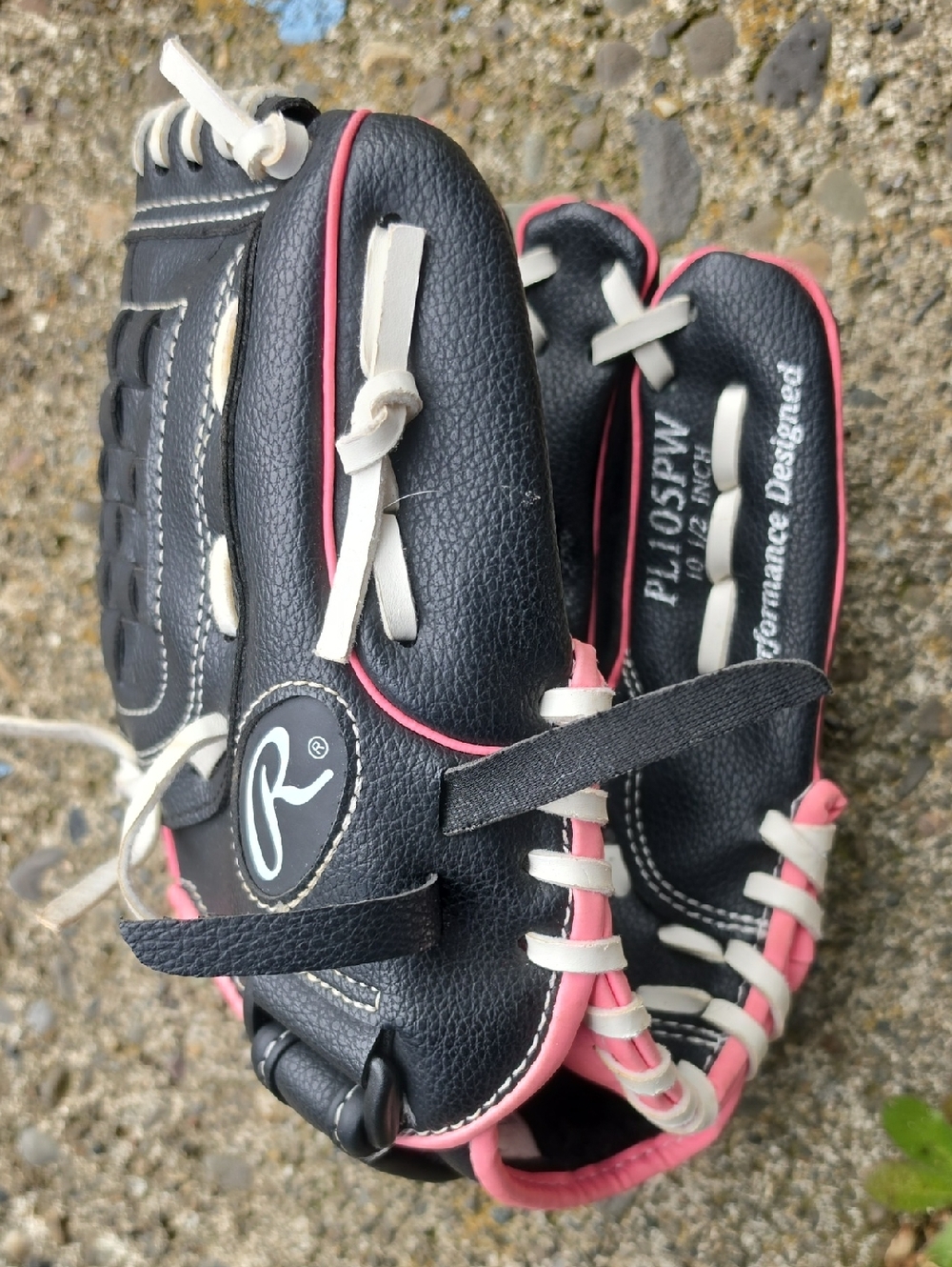 Rawlings Black and Pink Youth Baseball Glove with White Lacing